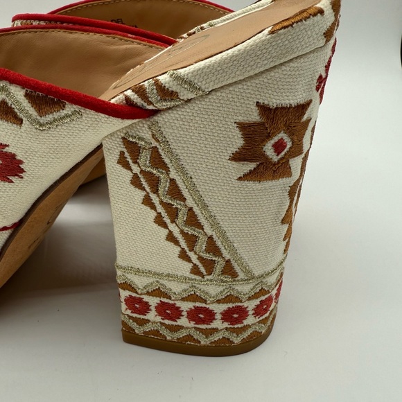 ASH Red Aztec Embroidered Padded Adel Round Toe Block Heel Slip On Heeled Sandal - Picture 6 of 16